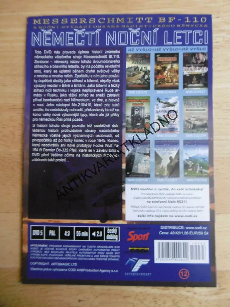 MESSERCHMITT BF- 110,NĚMEČTÍ NOČNÍ LETCI, DOKUMENT DVD FILM 2.SVĚT.VÁLKA