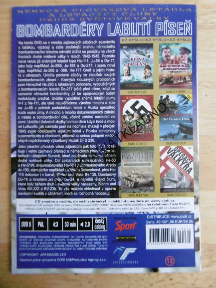 NĚMECKÁ PLOVÁKOVÁ LETADLA, ČLUNY, LABUTÍ PÍSEŇ, BOMBARDÉRY, 1942-45, DOKUMENT DVD FILM 2.SVĚT.VÁLKA