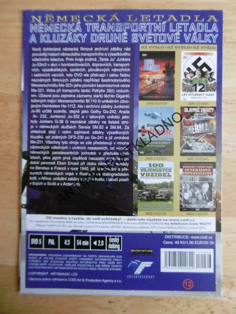 NĚMECKÁ LETADLA, NĚMECKÁ TRANSPORTNÍ LETADLA A KLUZÁKY 1939-45, DOKUMENT DVD FILM 2.SVĚT.VÁLKA