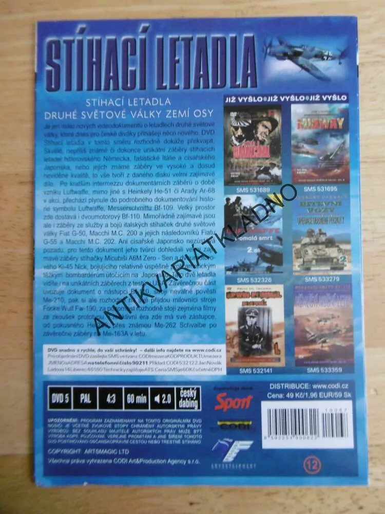 STÍHACÍ LETADLA, DOKUMENT DVD FILM 2.SVĚT.VÁLKA