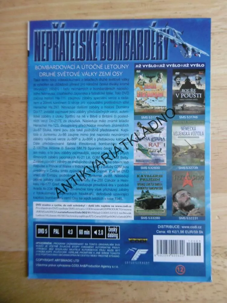 NEPŘÁTELSKÉ BOMBARDÉRY, DOKUMENT DVD FILM 2.SVĚT.VÁLKA