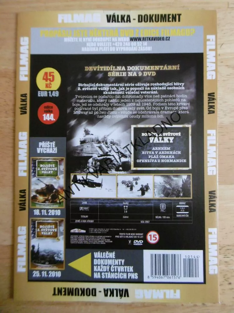 BOJIŠTĚ 2. SVĚTOVÉ VÁLKY 7., DOKUMENT DVD FILM 2.SVĚT.VÁLKA