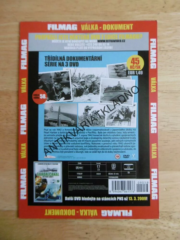 GUADALCANAL, OSTROV SMRTI, 1.,DOKUMENT DVD FILM 2.SVĚT.VÁLKA