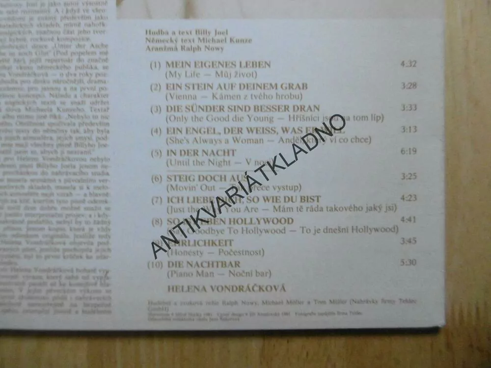 GRAMODESKA - HELENA VONDRÁČKOVÁ, PÍSNĚ BILLYHO JOELA