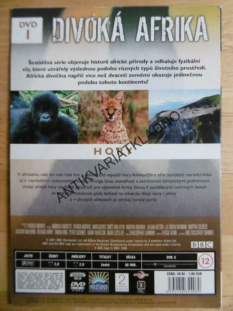 DIVOKÁ AFRIKA, HORY, DVD FILM DOKUMENT