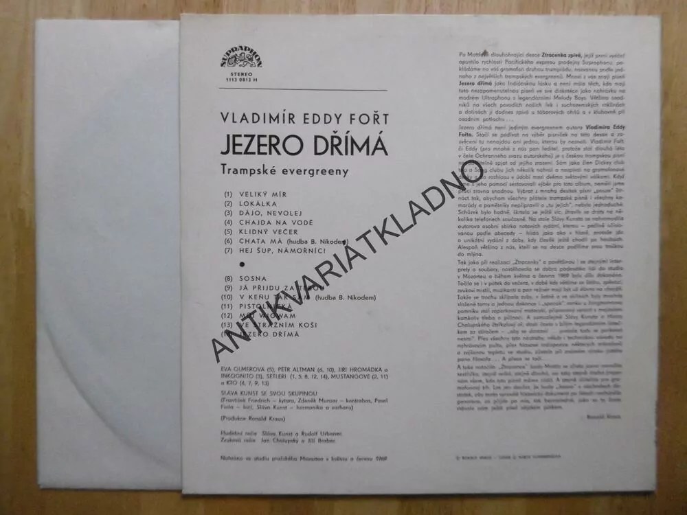 JEZERO DŘÍMÁ, TRAMPSKÉ PÍSNĚ V.E.FOŘTA, LP