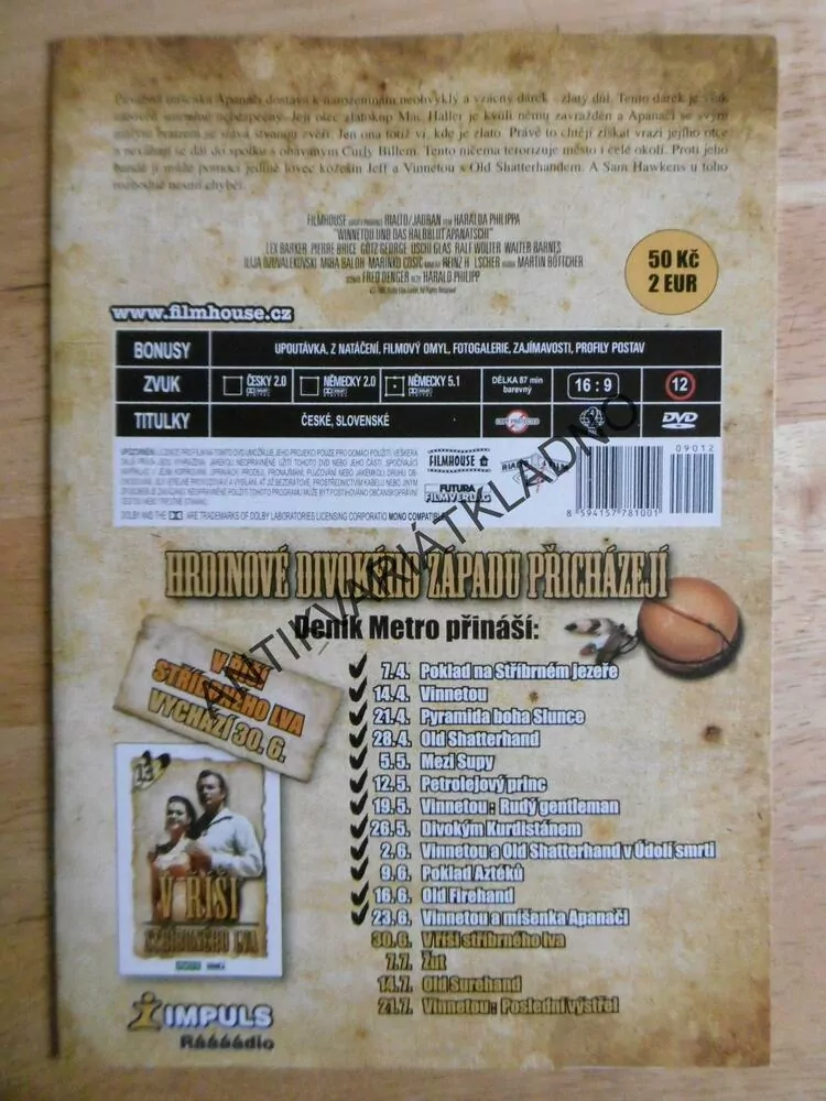 VINNETOU A MÍŠENKA APANAČI, BRICE, KAREL MAY, BARKER, DVD FILM Č.12