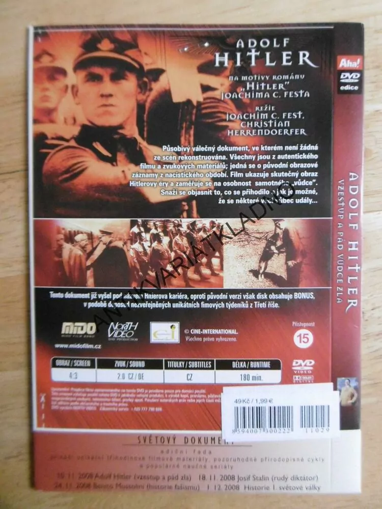 ADOLF HITLER, VZESTUP A PÁD VŮDCE ZLA, SVĚTOVÝ DOKUMENT DVD FILM 2.SVĚT.VÁLKA