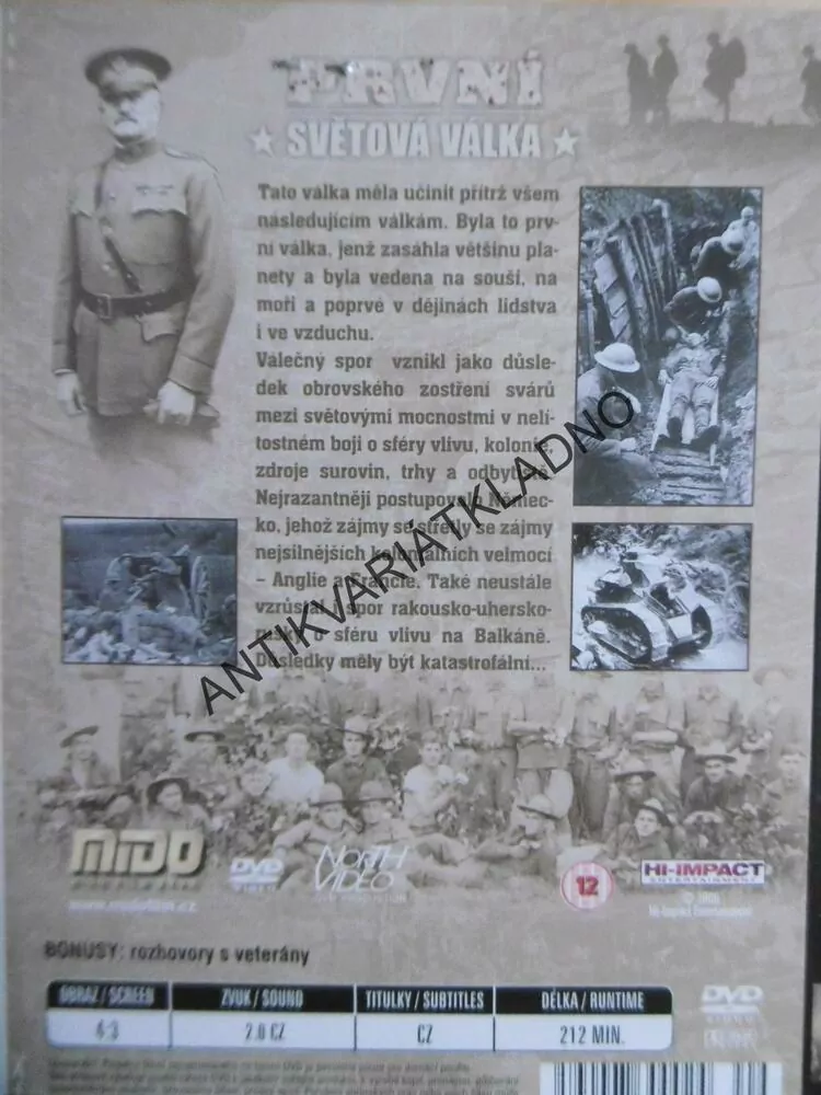 PRVNÍ SVĚTOVÁ VÁLKA 1-2, SVĚTOVÝ DOKUMENT DVD FILM SVĚT.VÁLKA