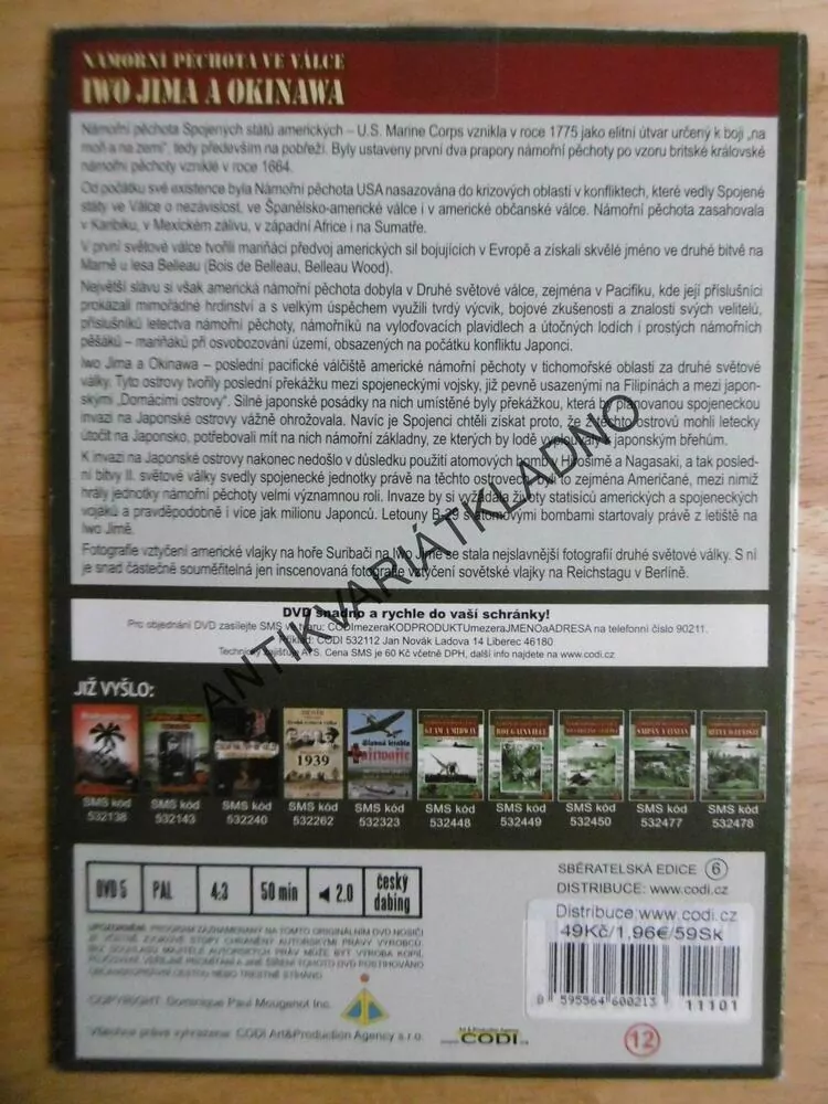 NÁMOŘNÍ PĚCHOTA VE VÁLCE, IWO JIMA A OKINAWA, SVĚTOVÝ DOKUMENT DVD FILM SVĚT.VÁLKA