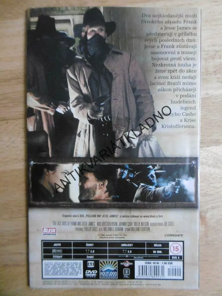 POSLEDNÍ DNY JESSE JAMESE, KRIS KRISTOFFERSON, JOHNNY CASH, DVD FILM