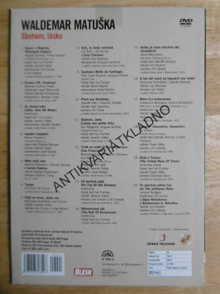 WALDEMAR MATUŠKA, SBOHEM LÁSKO, DVD FILM  ČR