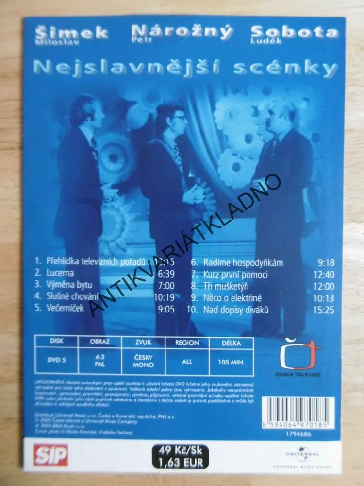 NEJSLAVNĚJŠÍ SCÉNKY, ŠIMEK, NÁROŽNÝ, SOBOTA, DVD FILM