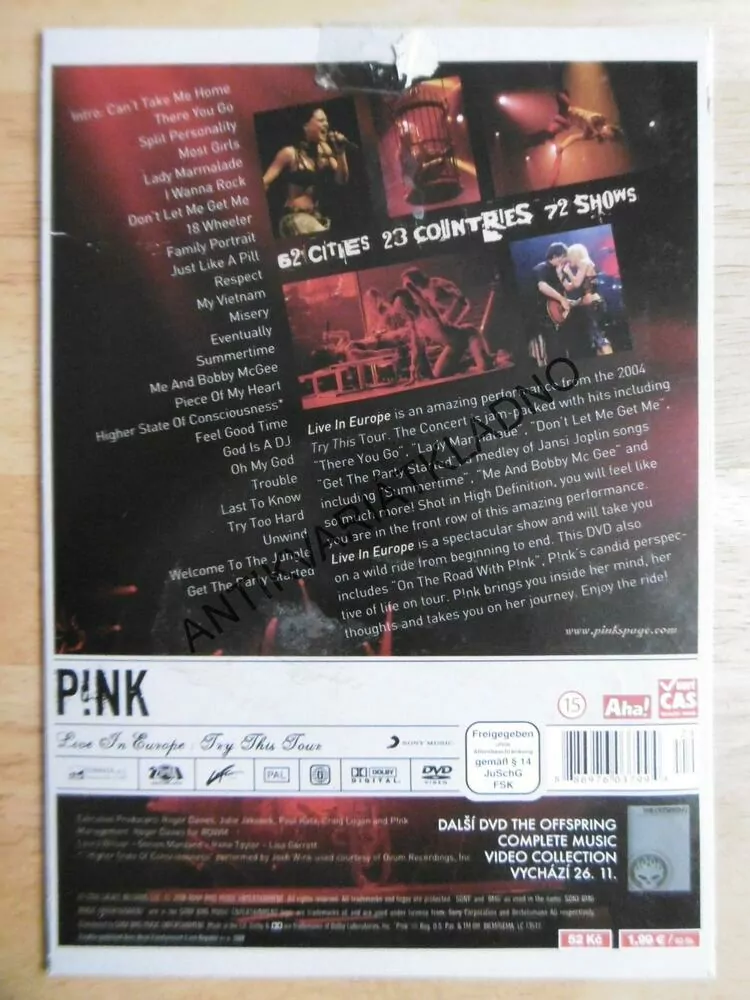 PINK ON STAGE, LIVE IN EUROPE, TRY THIS TOUR, DVD FILM