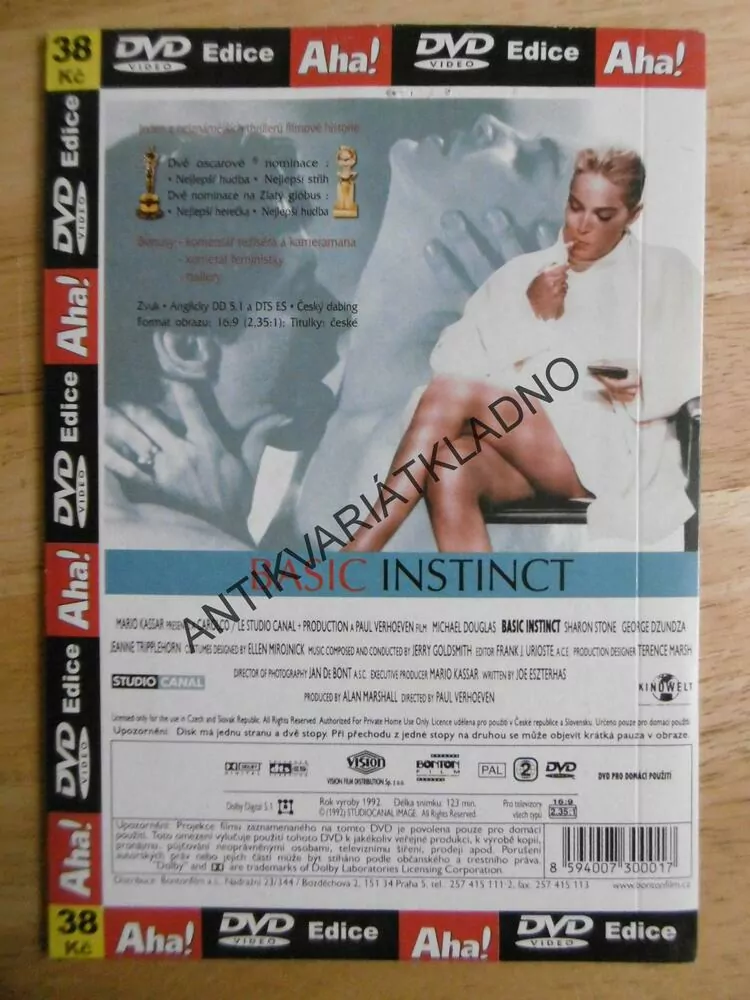 ZÁKLADNÍ INSTINKT, SHARON STONE, MICHAEL DOUGLAS, DVD FILM 