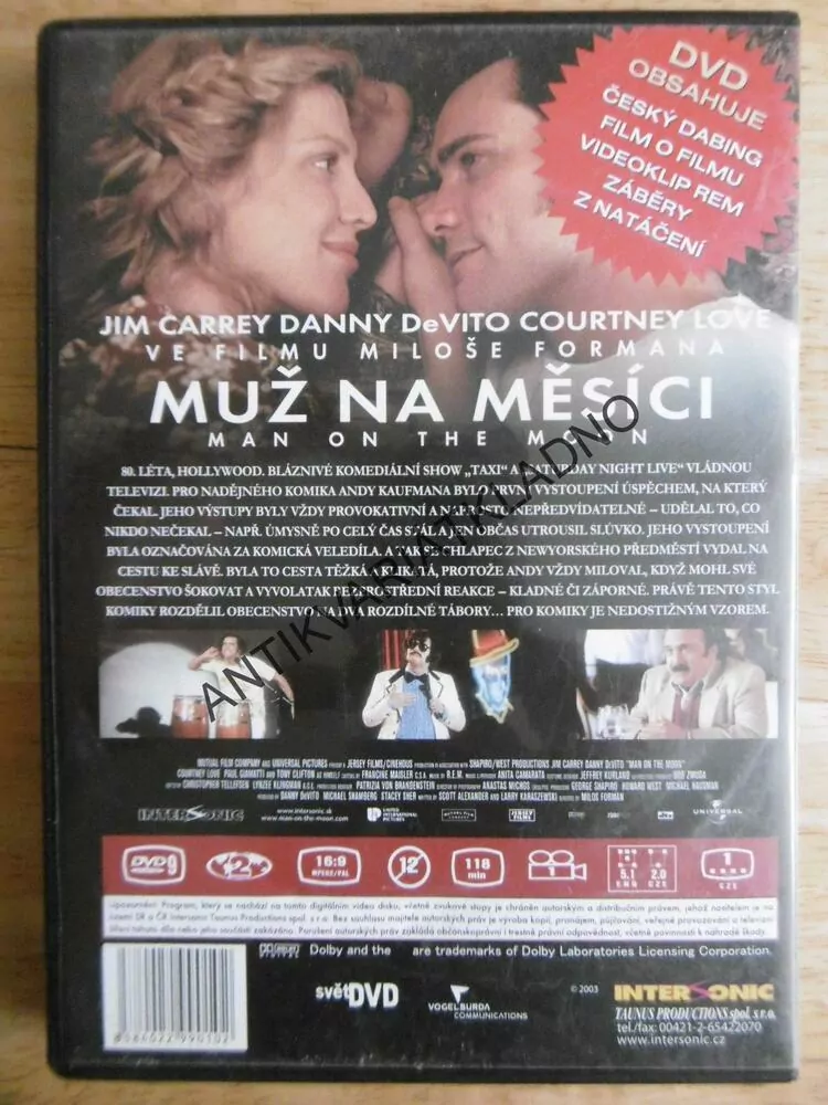MUŽ NA MĚSÍCI, JIM CARREY, DVD FILM