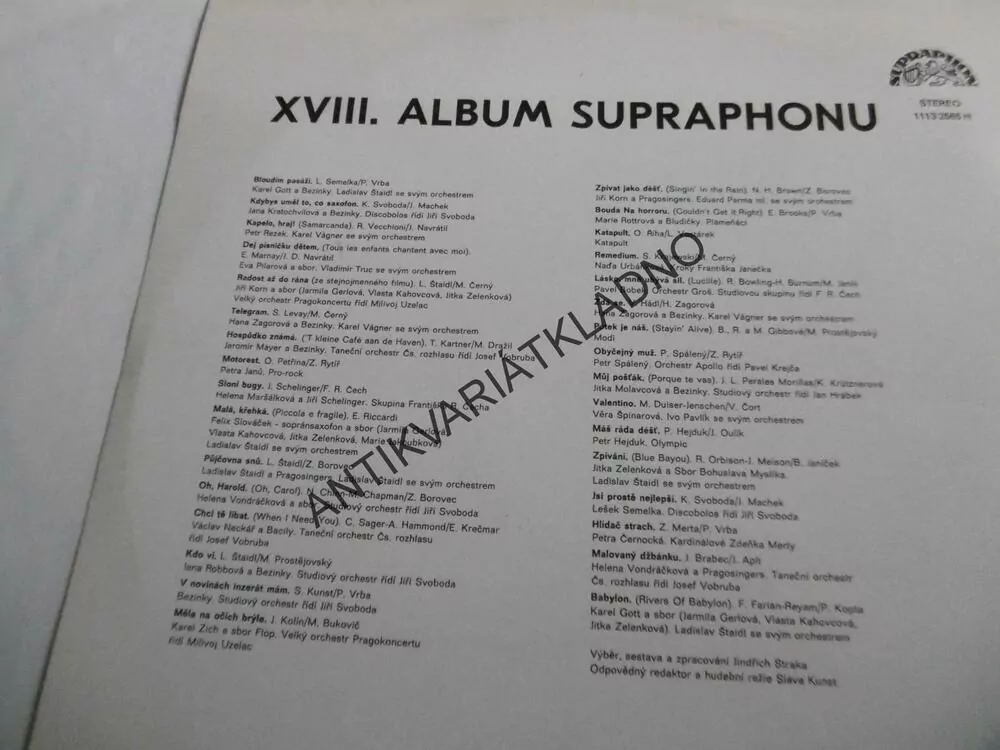 XVIII. ALBUM SUPRAPHONU, TANEČNÍ HUDBA, KAREL GOTT, MIŠÍK, VONDRÁČKOVÁ, ŠPINAROVÁ,MATUŠKA, AJ.