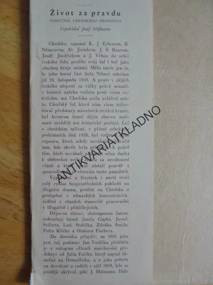 ŽIVOT ZA PRAVDU, PAMÁTNÍK CHODSKÉHO HRDINSTVÍ,CHODSKO,JOSEF ČAPEK