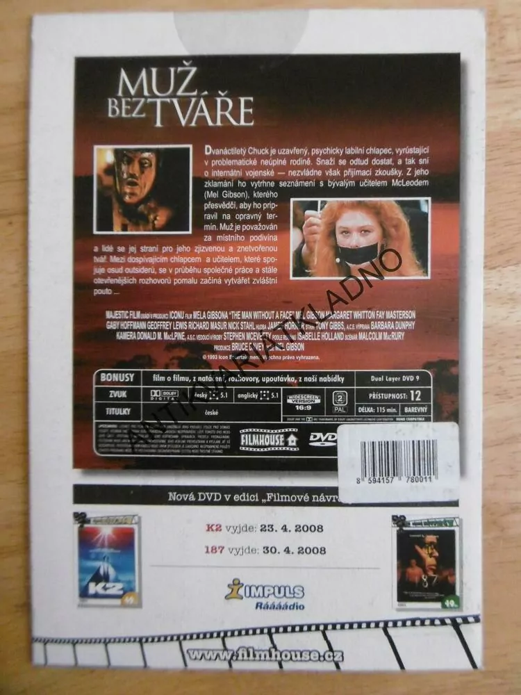 MUŽ BEZ TVÁŘE, DVD FILM