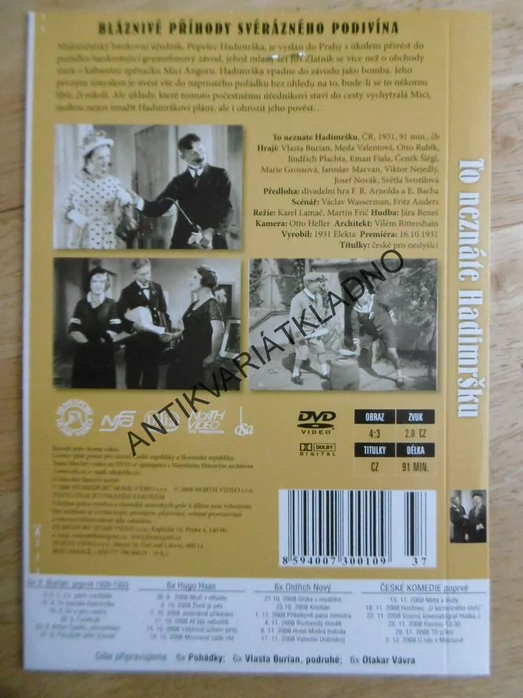 TO NEZNÁTE HADIMRŠKU, VLASTA BURIAN, DVD FILM