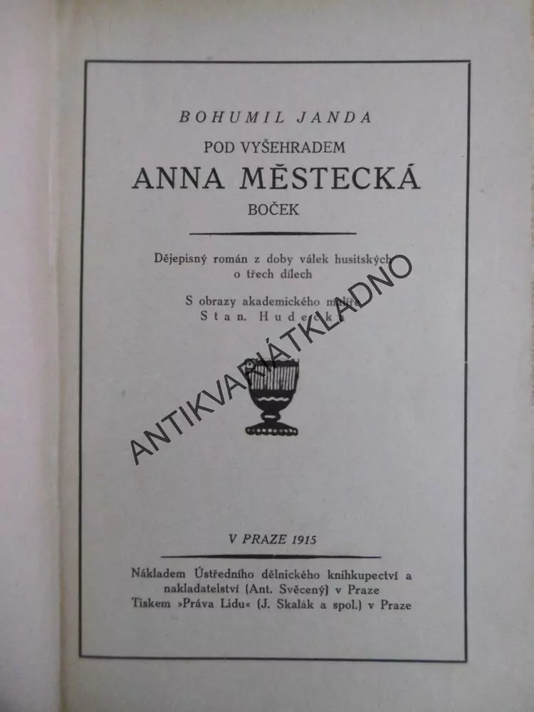 POD VYŠEHRADEM, ANNA MĚSTECKÁ, BOČEK, 1915, BOHUMIL JANDA, **an