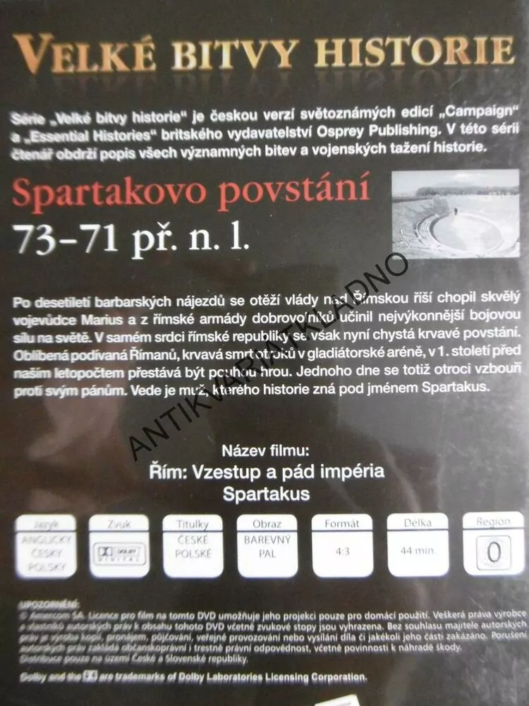 SPARTAKOVO POVSTÁNÍ 73-71 PŘ.N.L., DVD FILM DOKUMENT