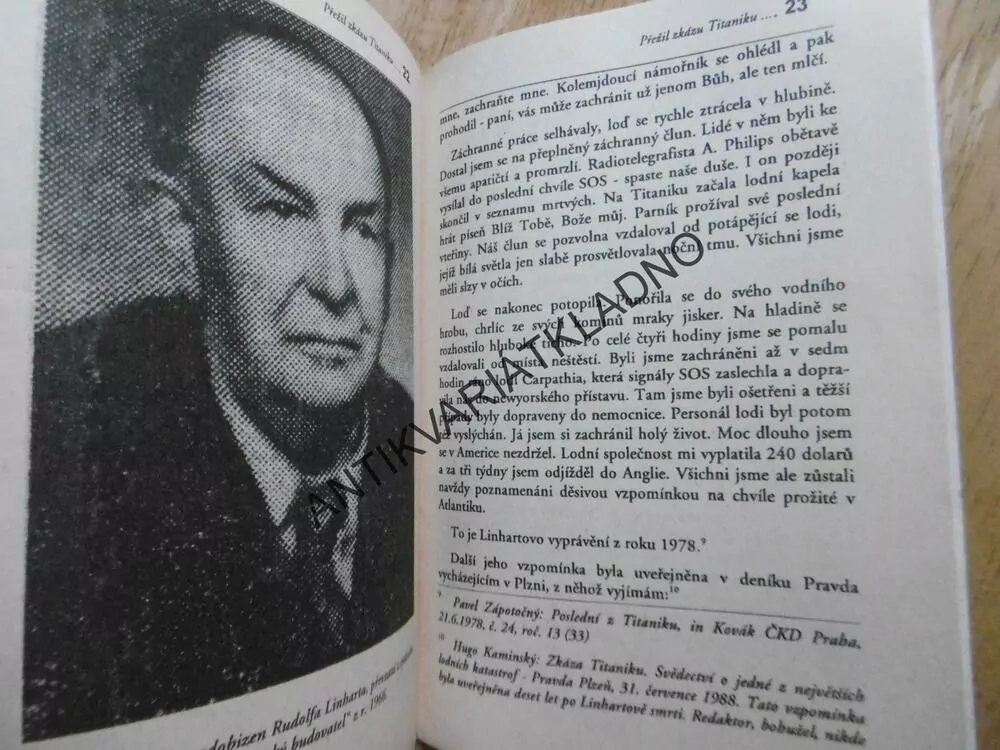 PŘEŽIL ZKÁZU TITANIKU, OSUDY ROKYCANSKÉHO TROSEČNÍKA RUDOLFA LINHARTA, 1998