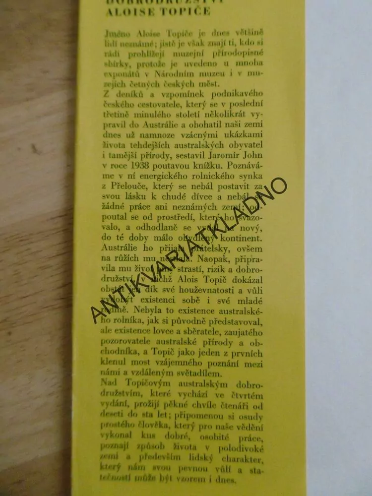 AUSTRALSKÁ DOBRODRUŽSTVÍ ALOISE TOPIČE, JAROMÍR JOHN, **an