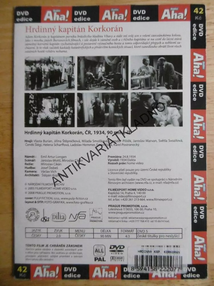 HRDINNÝ KAPITÁN KORKORÁN, VLASTA BURIAN, DVD FILM