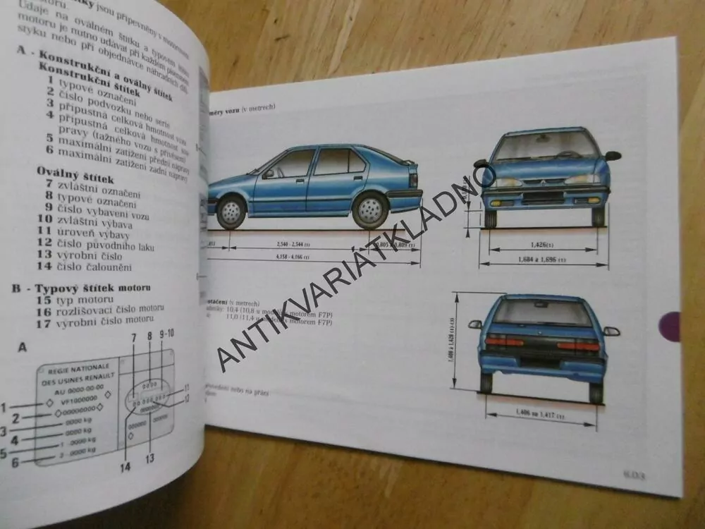 RENAULT 19, SERVISNÍ KNÍŽKA, NÁVOD K OBSLUZE, 1993