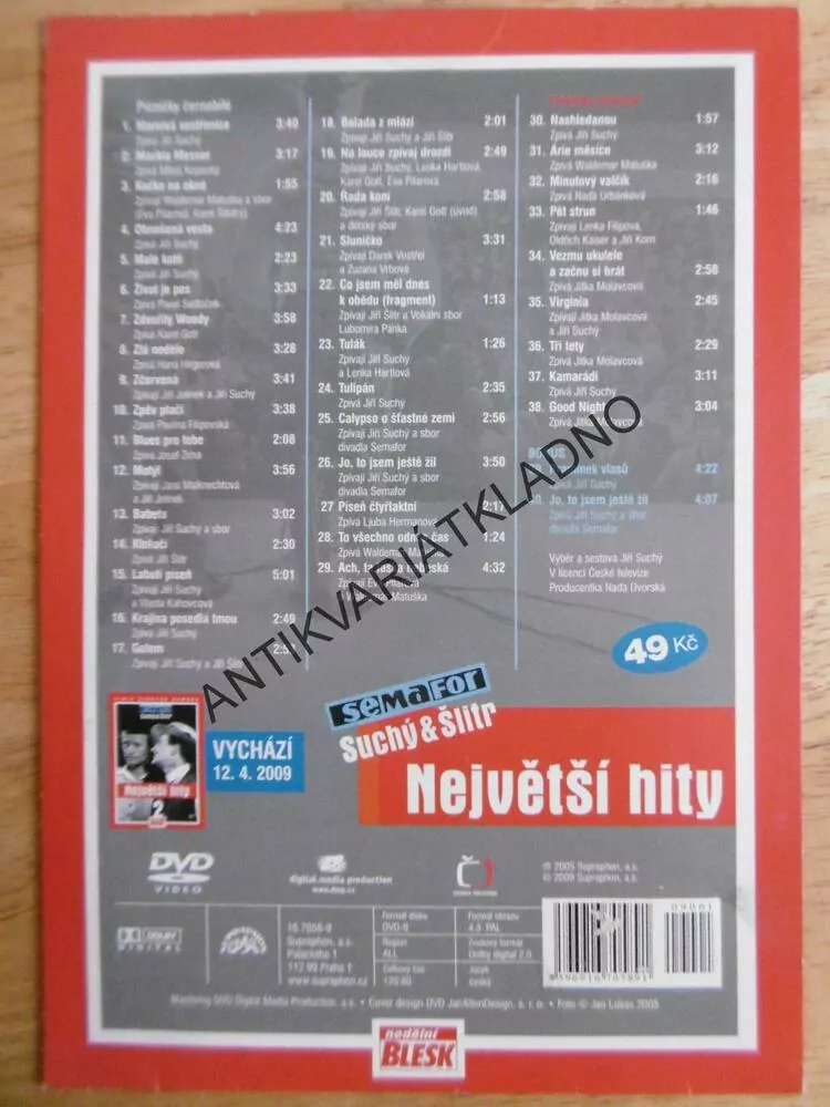 NEJVĚTŠÍ HITY, SEMAFOR, SUCHÝ A ŠLITR, DVD HUDBA