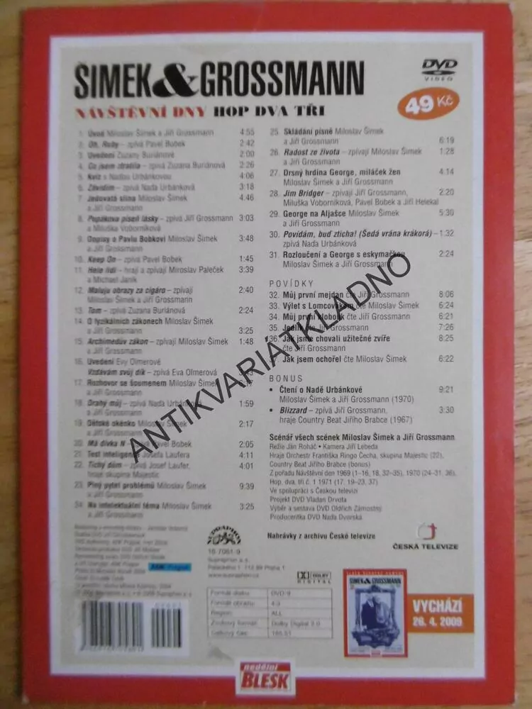 ŠIMEK, GROSSMANN, NÁVŠTĚVNÍ DNY, HOP DVA TŘI, DVD