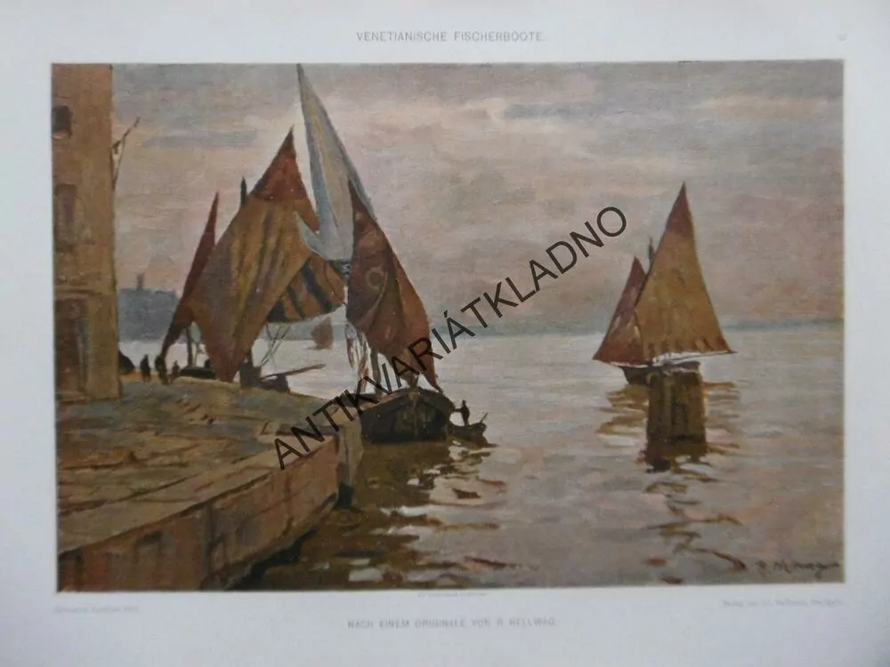DEKORATIVNÍ TISK 1904 - BENÁTKY, RYBÁŘSKÁ LOĎ