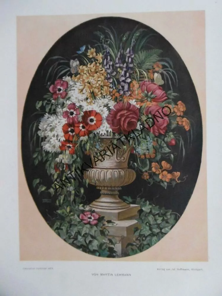 DEKORATIVNÍ TISK 1915 - KVĚTINOVÁ VÁZA, KVĚTINY