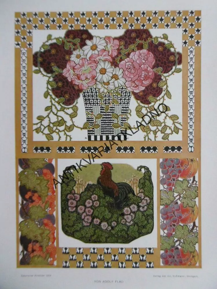 DEKORATIVNÍ TISK 1915 - DEKORACE KVĚTINOVÝ KOŠ