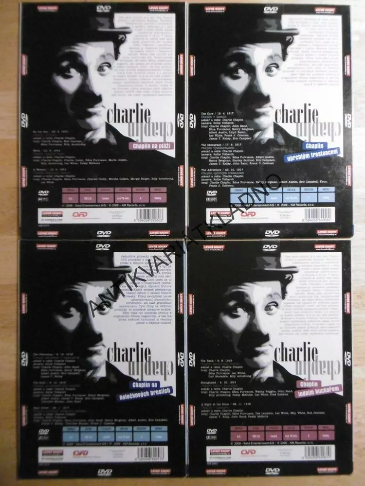 CHARLIE CHAPLIN NA PLÁŽI, UPRCHLÝM TRESTANCEM, NA KOLEČKOVÝCH BRUSLÍCH, LODNÍM KUCHAŘEM, DVD FILM