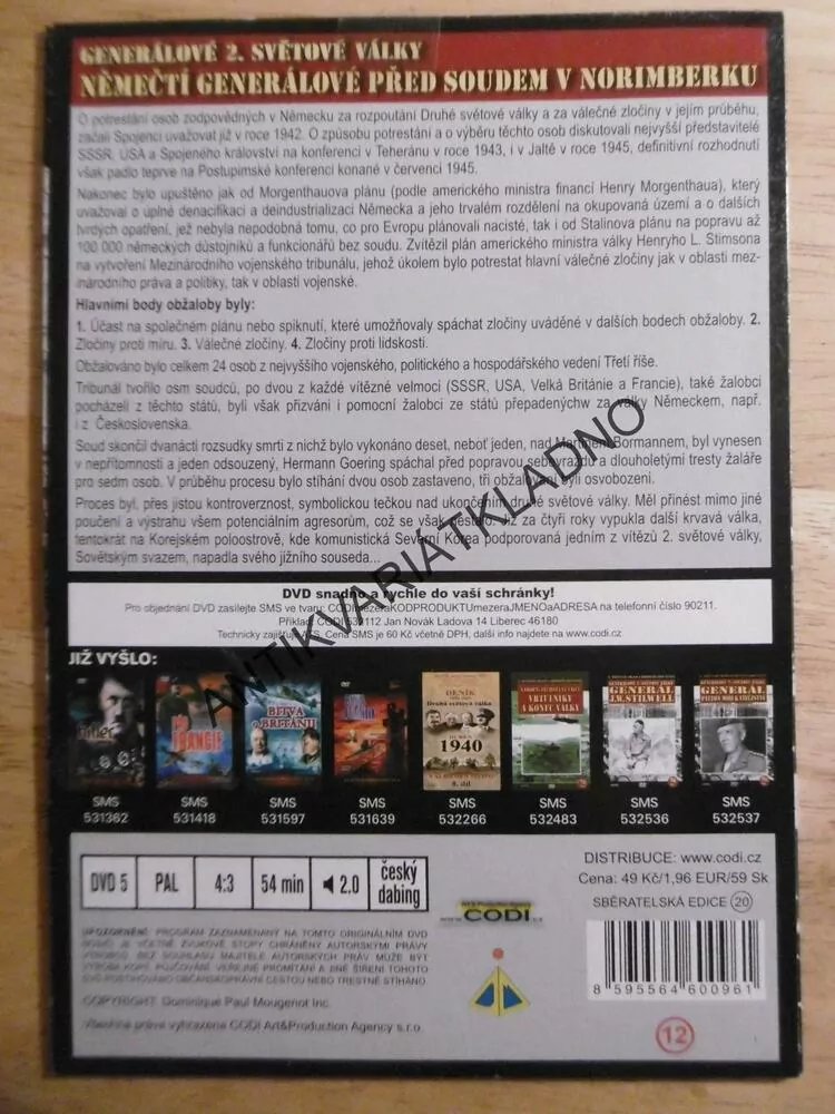 GENERÁLOVÉ 2.SVĚTOVÉ VÁLKY, NĚMEČTÍ GENERÁLOVÉ PŘED SOUDEM V NORIMBERKU, DVD FILM