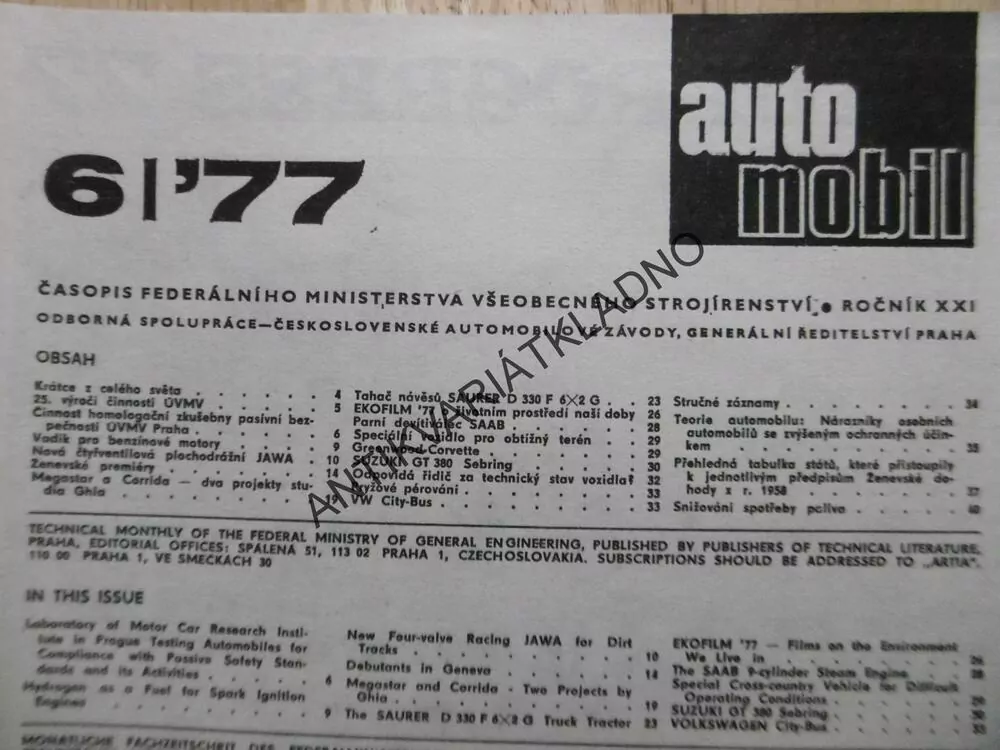 AUTOMOBIL 6/77, ČASOPIS,
