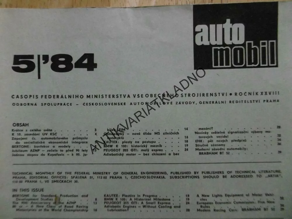 AUTOMOBIL 5/84, ČASOPIS,