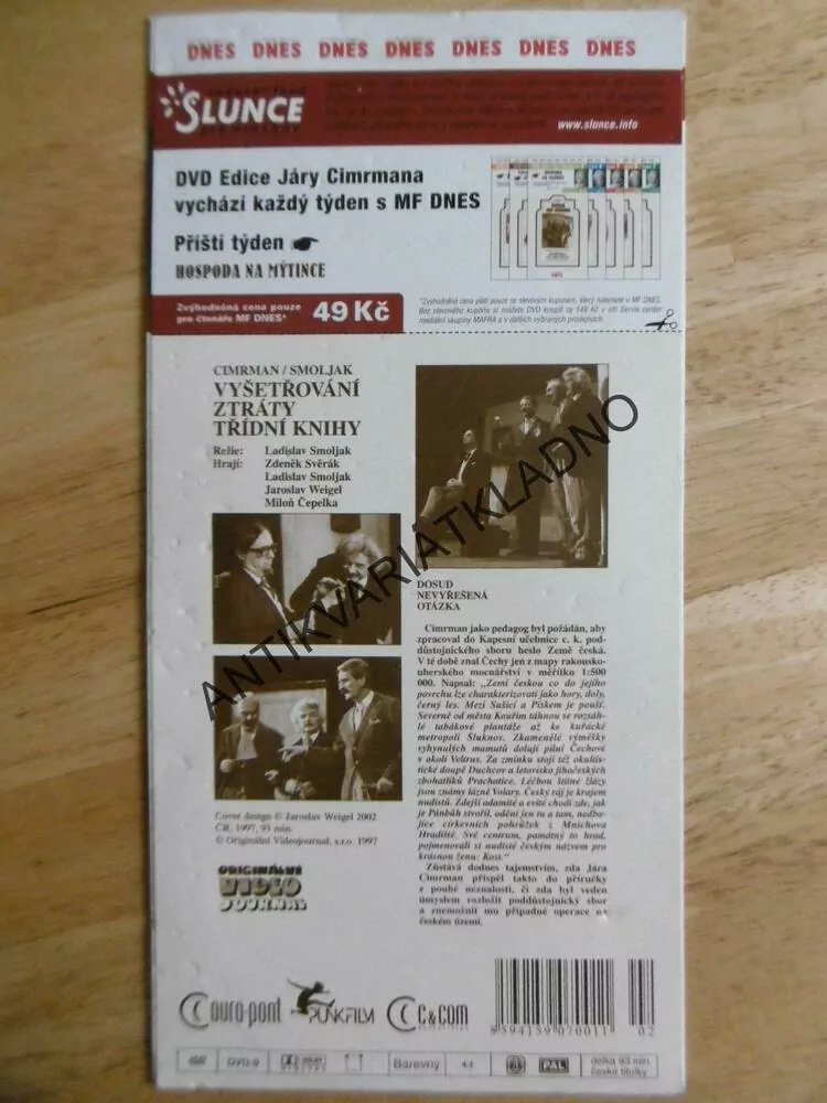 JÁRA CIMRMAN, VYŠETŘOVÁNÍ ZTRÁTY TŘÍDNÍ KNIHY, DVD FILM ČR