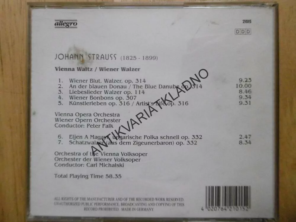 JOHANN STRAUSS, VIENNA WALTZES, CD HUDBA