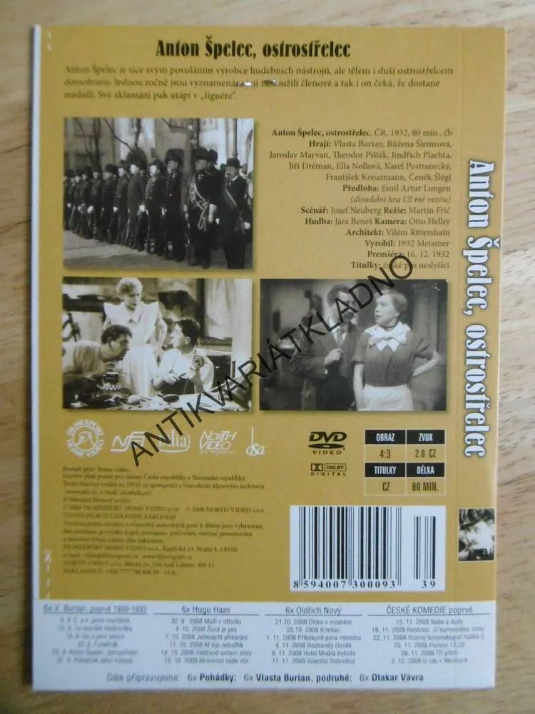 ANTON ŠPELEC, OSTROSTŘELEC, VLASTA BURIAN, DVD FILM ČR