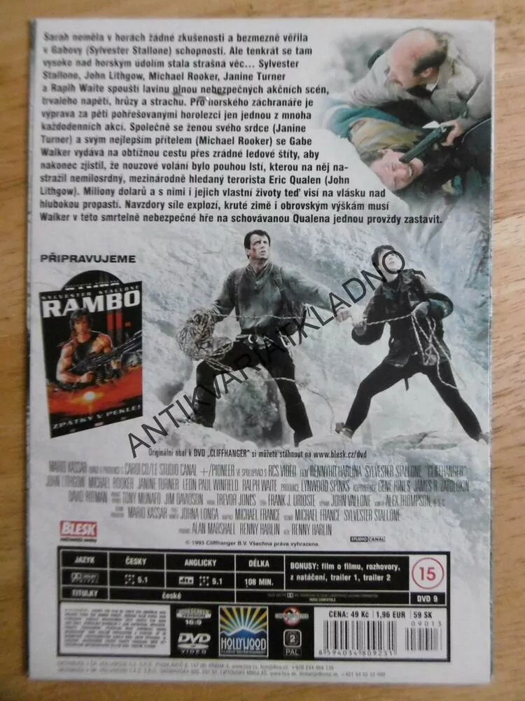 CLIFFHANGER, SYLVESTER STALLONE, D FILM 
