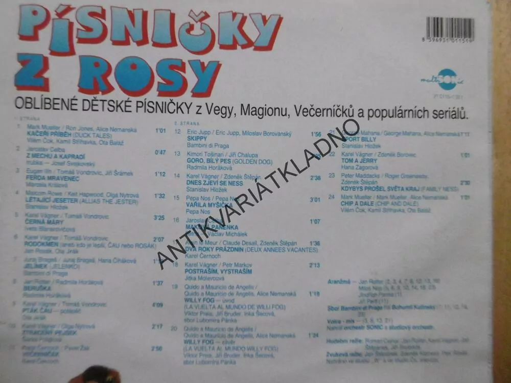 PÍSNIČKY Z ROSY, VEGA, MAGION, VEČERNÍČEK, A SERIÁLY TOM A JERRY, CHIP A DALE, KAČEŘI, AJ., LP