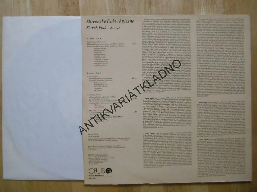 PETER DVORSKÝ SLOVENSKÉ LUDOVÉ PIESNE, LP