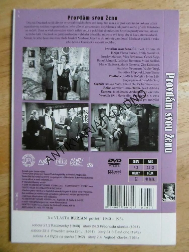 PROVDÁM SVOU ŽENU, VLASTA BURIAN, DVD FILM