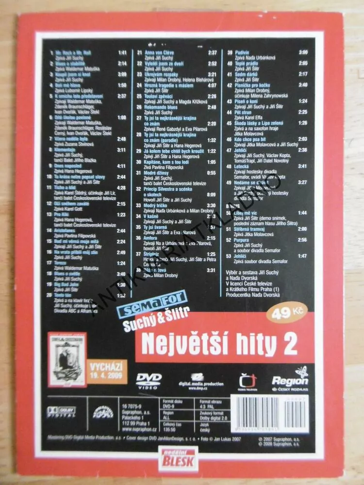 NEJVĚTŠÍ HITY 2., SEMAFOR, SUCHÝ A ŠLITR, DVD HUDBA