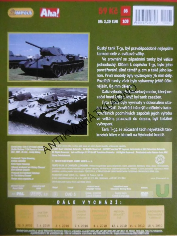 TANK T-34, HISTORIE TANKU, RUSKO, DOKUMENT DVD FILM 2.SVĚT.VÁLKA