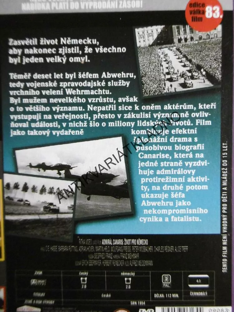 ADMIRÁL CANARIS: ŽIVOT PRO NĚMECKO, DVD FILM SVĚT.VÁLKA