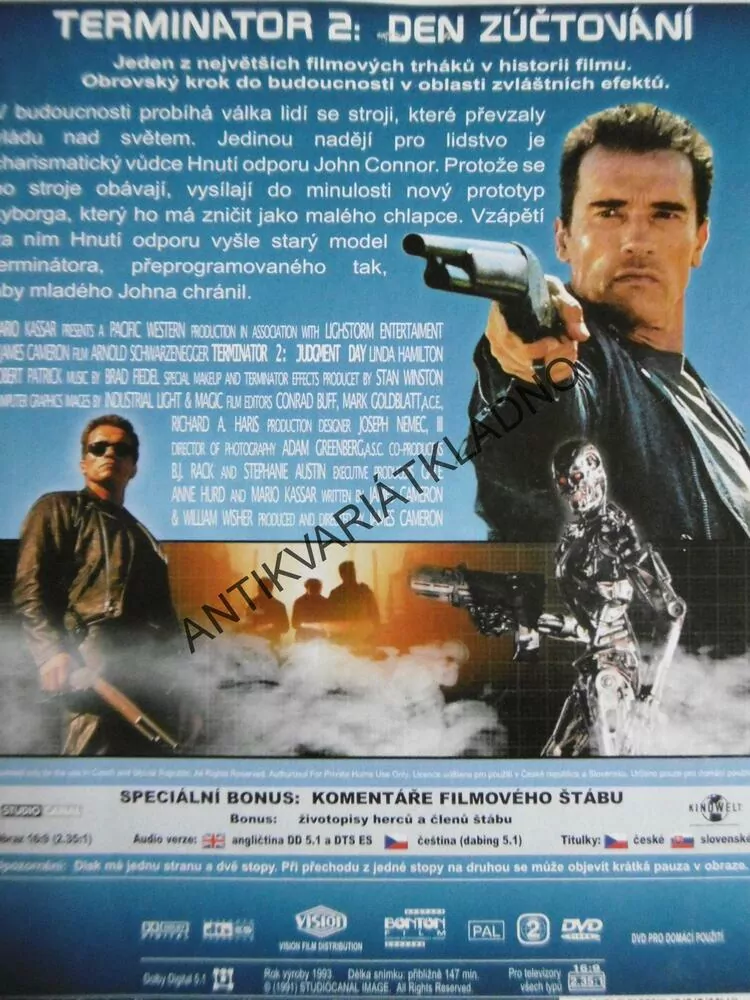 TERMINÁTOR 2, DEN ZÚČTOVÁNÍ, SCHWARZENEGGER, DVD FILM
